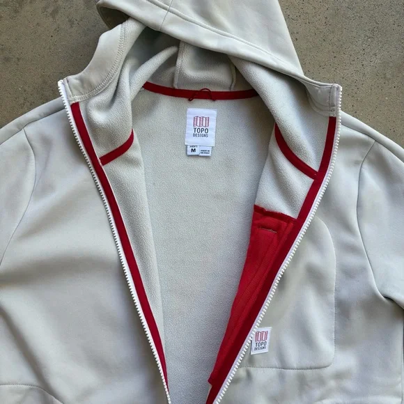 Topo Designs Full Zip Hooded Sweatshirt White Medium - Picture 4 of 6